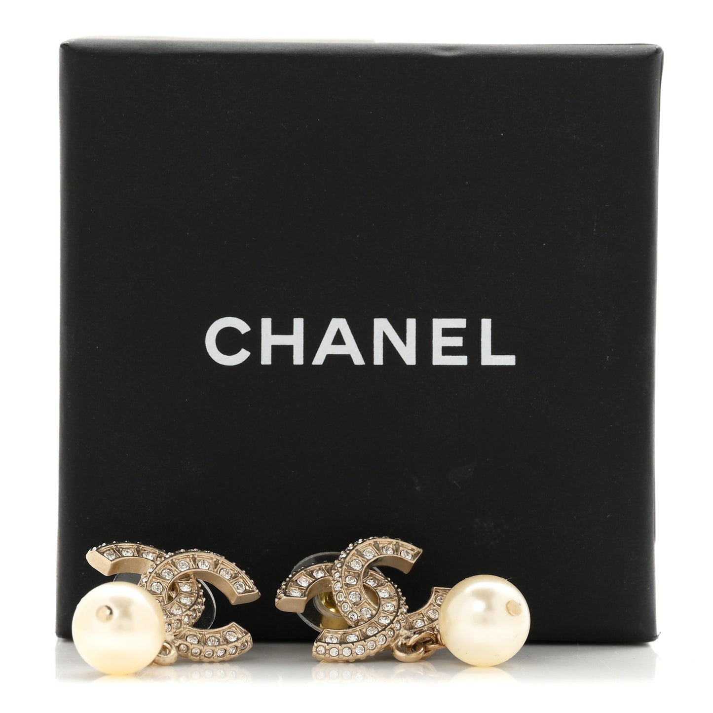 Crystal Pearl CC Drop Earrings Gold