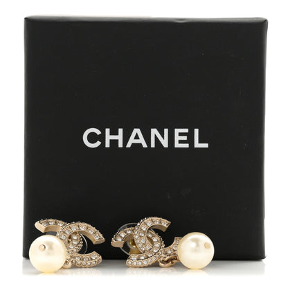 Chanel Crystal Pearl CC Drop Earrings Gold 5 of 5