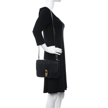 Saint Laurent Calfskin Crocodile Embossed Carre Satchel Black 2 of 10