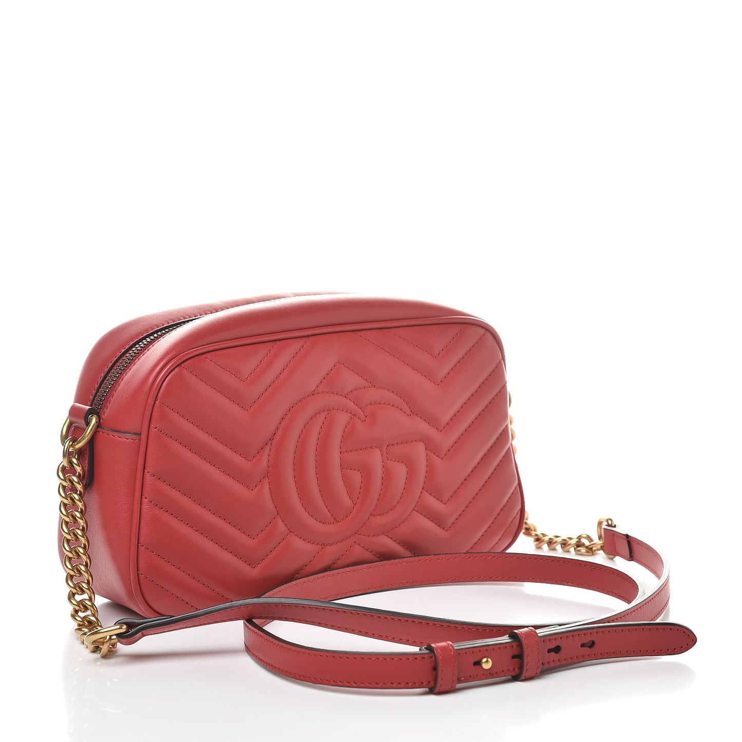 Calfskin Matelasse Small GG Marmont Chain Shoulder Bag Hibiscus Red