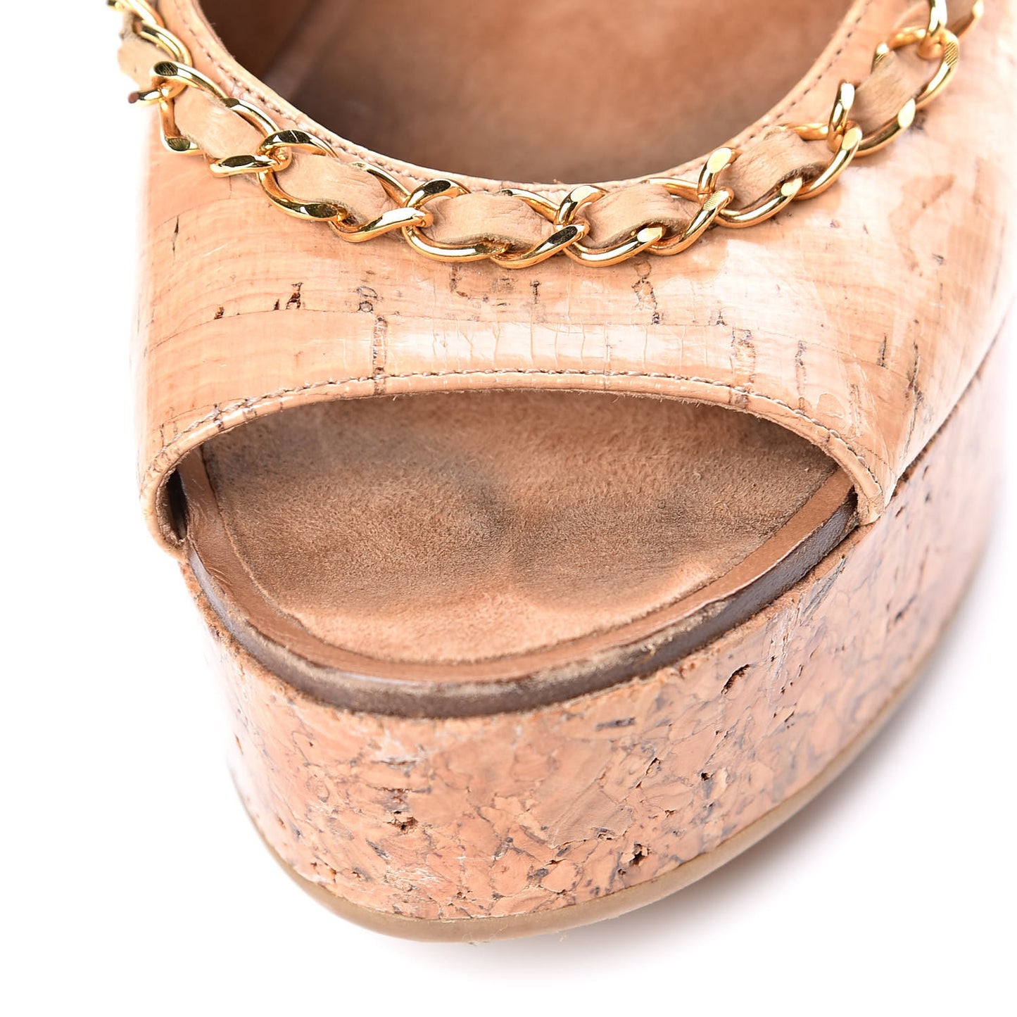 Cork Chain CC Wedge Sandals 37 Beige Clair