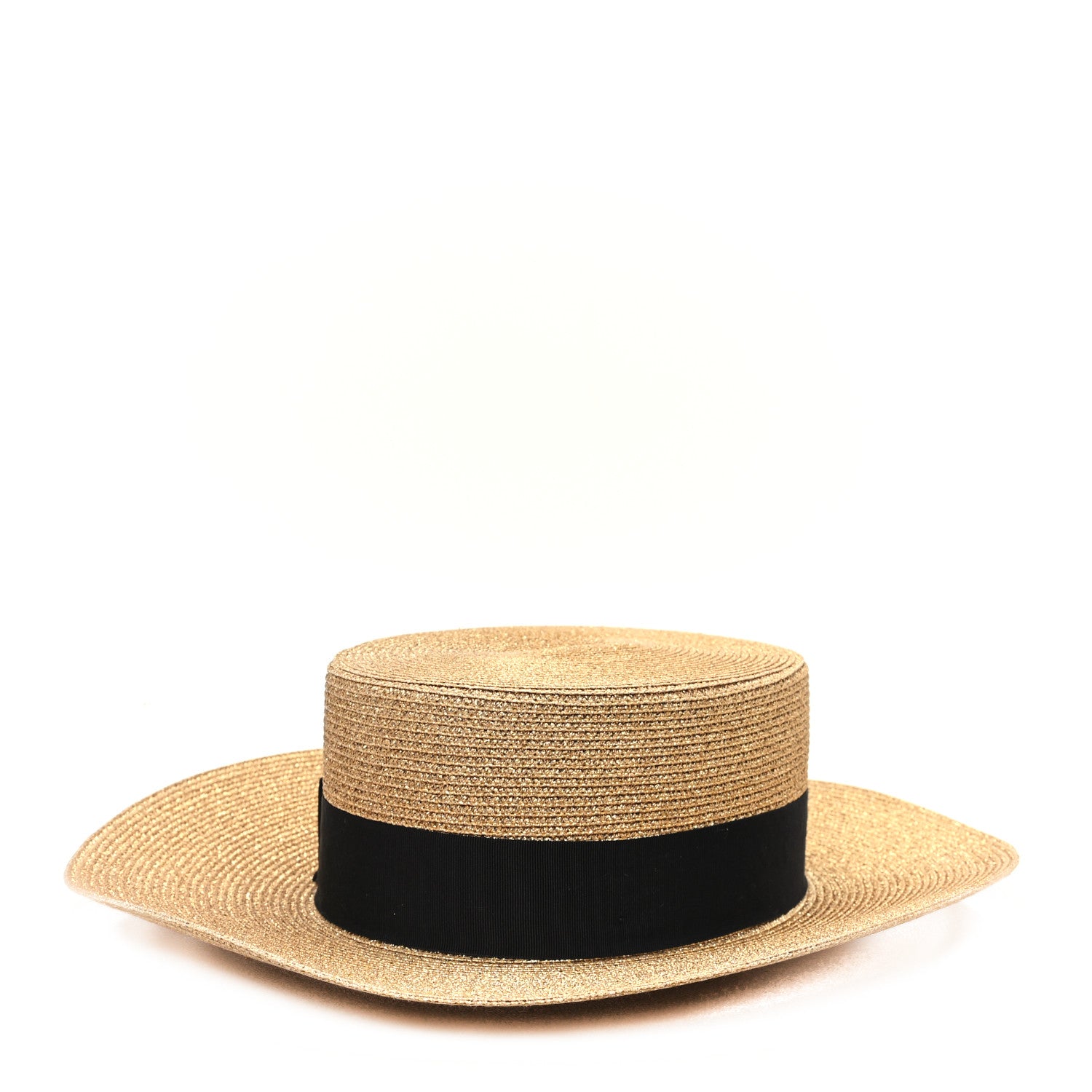 Gucci Glittered Straw Grosgrain Wide Brim Hat M Gold Black 1 of 9