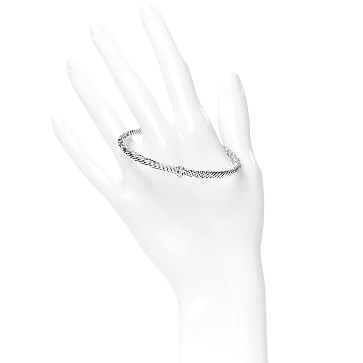 David Yurman Sterling Silver Diamond 4mm Cable Classics Single Station Bracelet 2 of 5