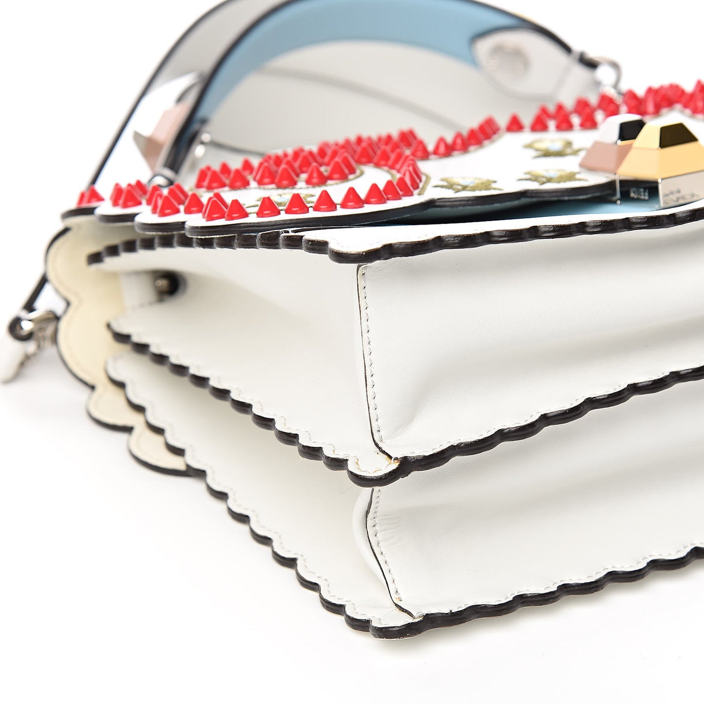 Vitello Liberty Scalloped Studded Flowers and Bows Kan I Shoulder Bag White Multicolor