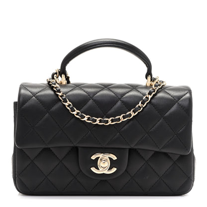 Chanel Lambskin Quilted Mini Top Handle Rectangular Flap Black 1 of 10