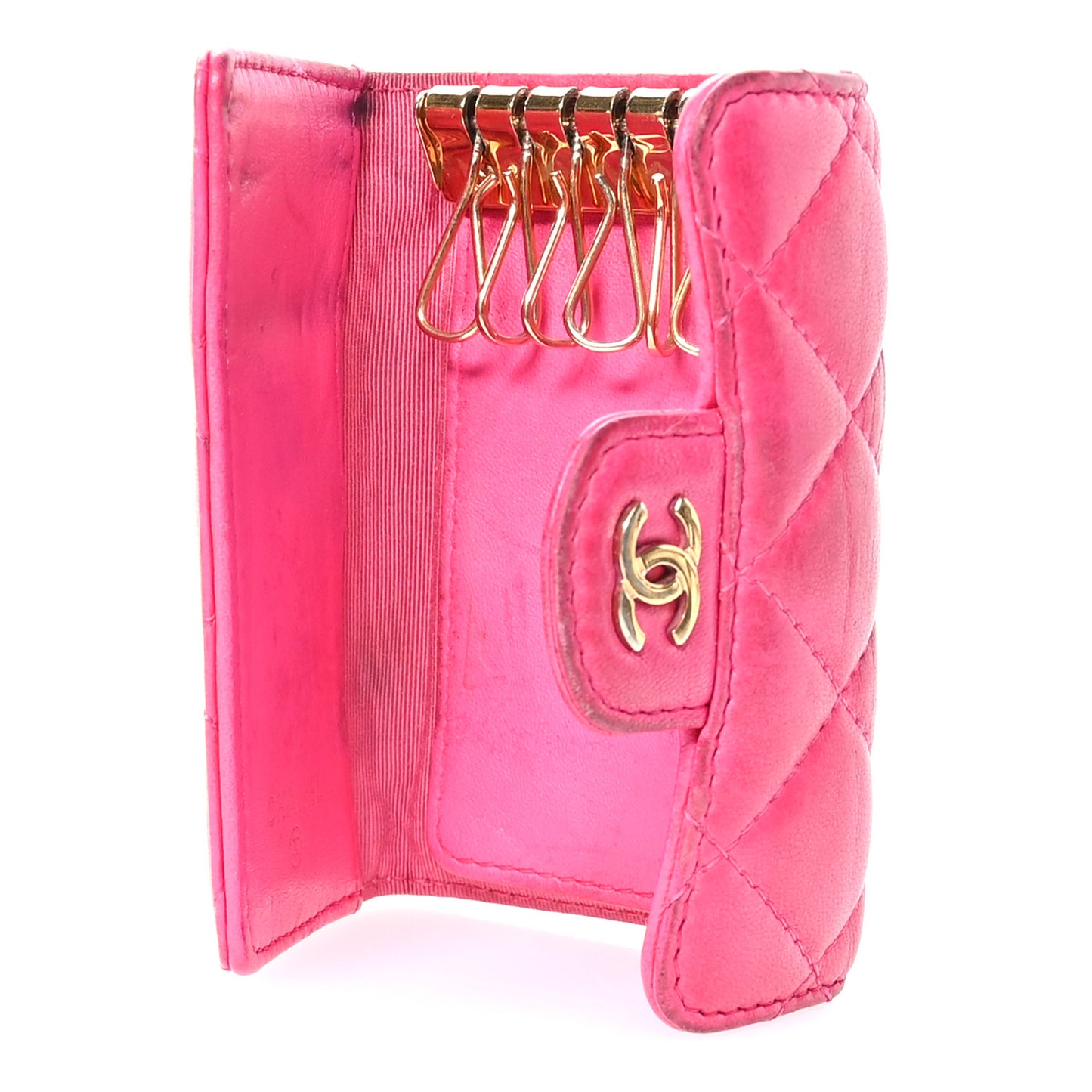 Lambskin Quilted 6 Key Holder Fuchsia