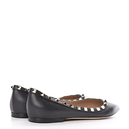Valentino Garavani Pebbled Calfskin Rockstud Ballerina Flats 39 Black 4 of 12