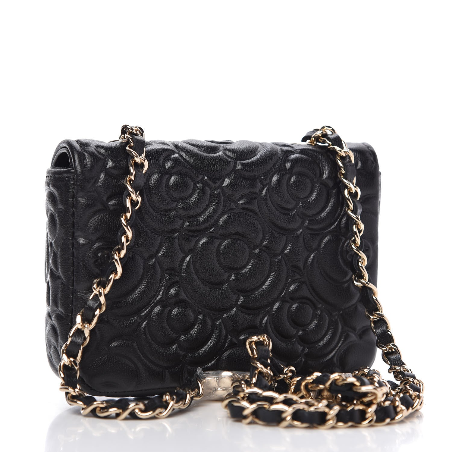 Chanel Lambskin Camellia Embossed Chain Belt Bag Black 3 of 11