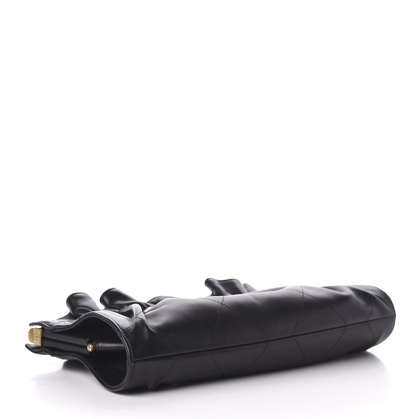 Lambskin Chain Kiss Lock Clutch Black