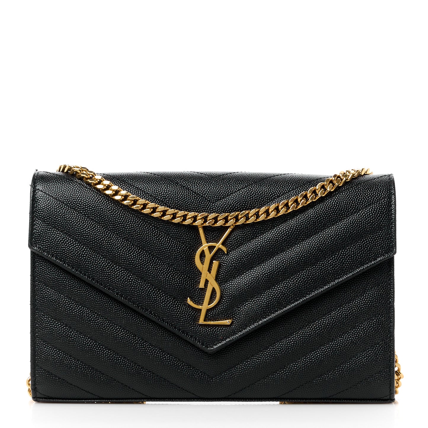 Grain De Poudre Matelasse Chevron Monogram Chain Wallet Black