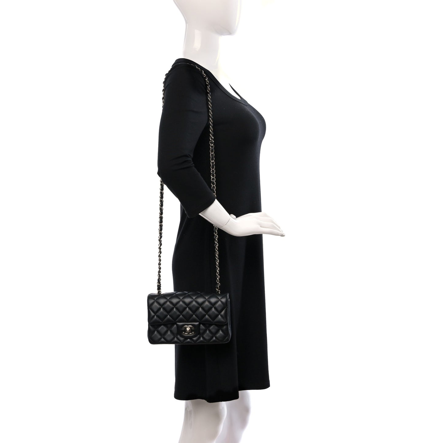 Lambskin Quilted Mini Rectangular Flap Black