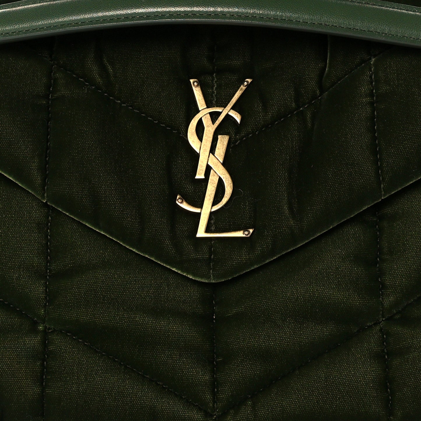 Velvet Quilted Small Loulou Puffer Monogram Chain Satchel Kaki Musk