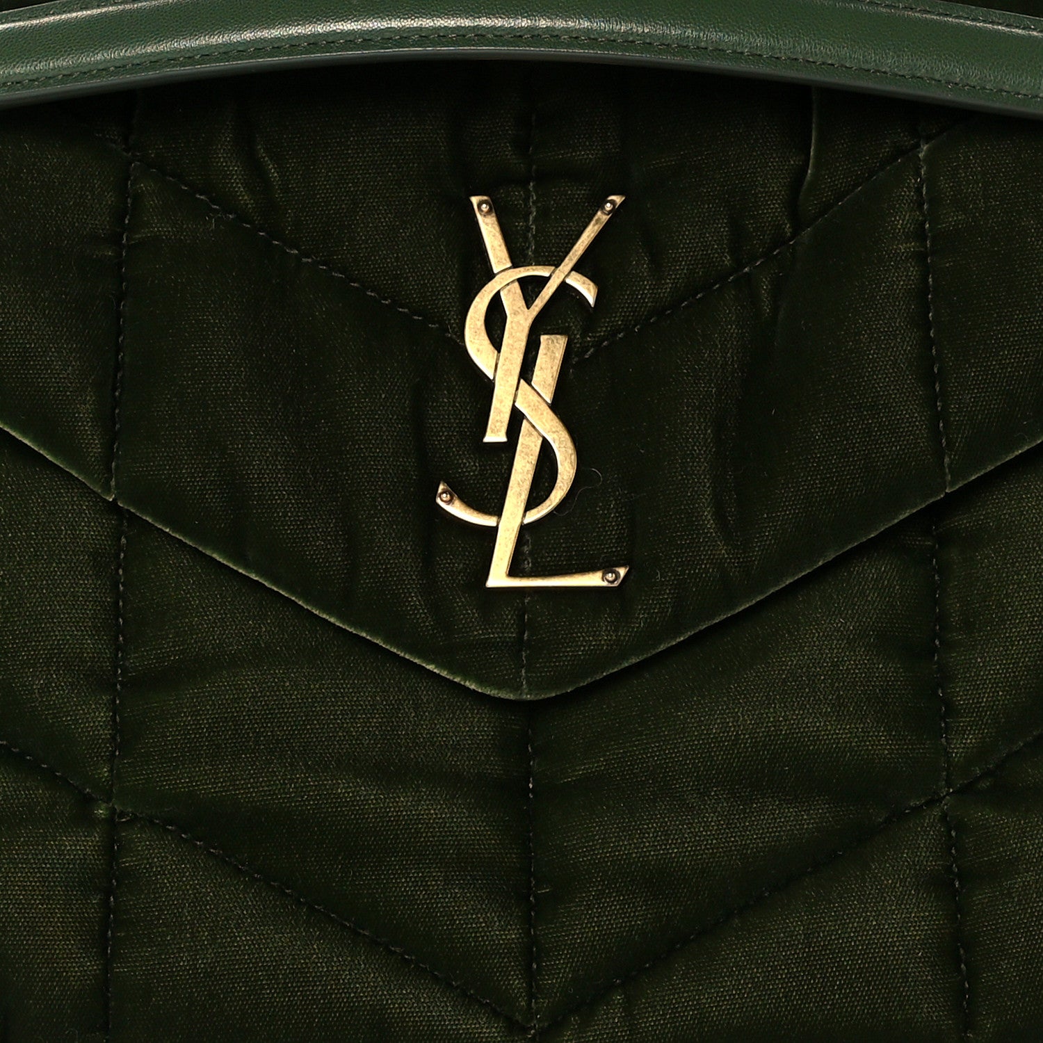 Saint Laurent Velvet Quilted Small Loulou Puffer Monogram Chain Satchel Kaki Musk 8 of 12