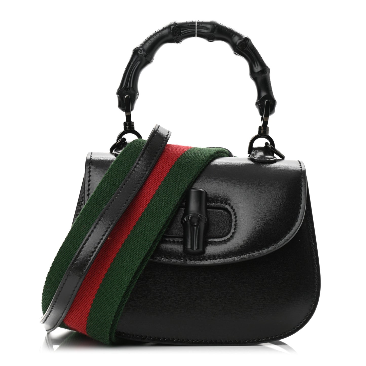 Boarded Dyana Lux Calfskin Web Monochrome Mini Bamboo 1947 Top Handle Bag Black