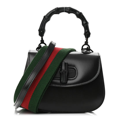 Gucci Boarded Dyana Lux Calfskin Web Monochrome Mini Bamboo 1947 Top Handle Bag Black 1 of 8
