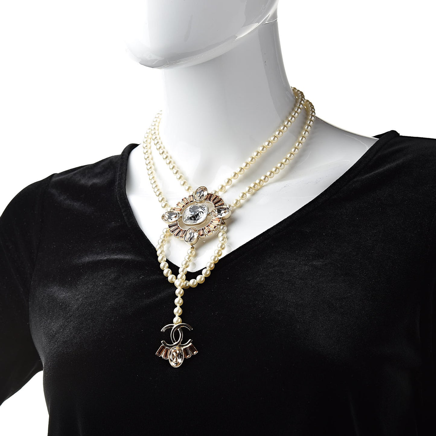 Pearl Crystal CC Necklace Gold