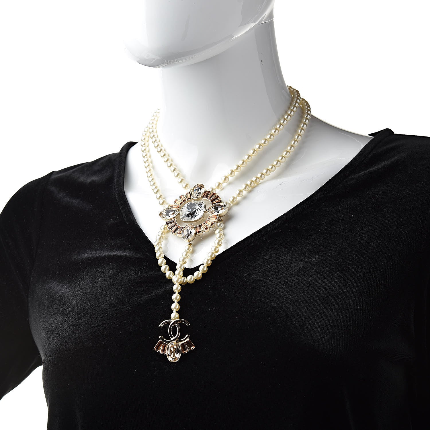 Chanel Pearl Crystal CC Necklace Gold 2 of 6