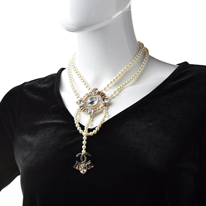 Chanel Pearl Crystal CC Necklace Gold 2 of 6