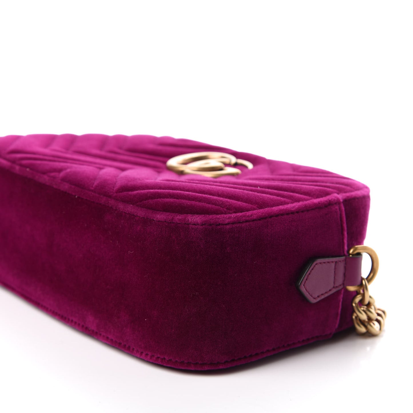 Velvet Matelasse Small GG Marmont Chain Shoulder Bag Fuchsia Violet Cyclamen