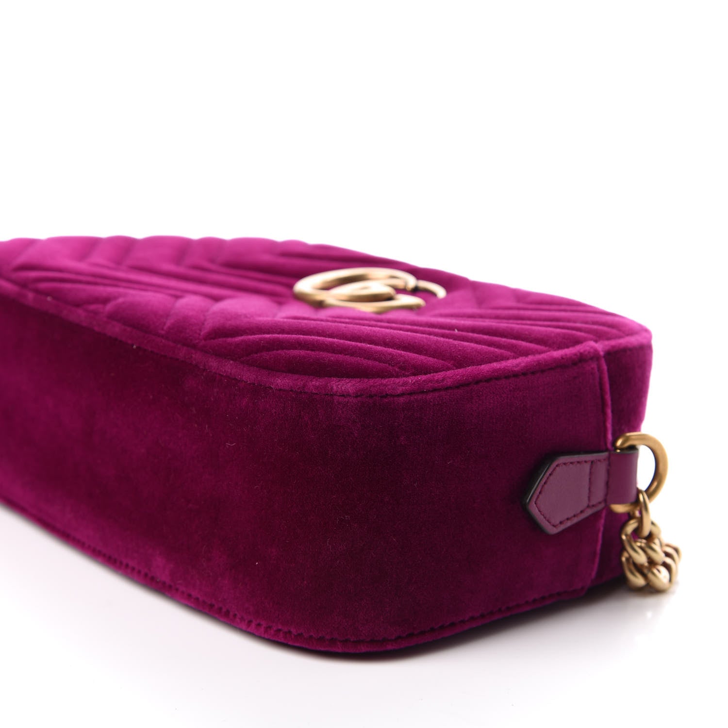 Gucci Velvet Matelasse Small GG Marmont Chain Shoulder Bag Fuchsia Violet Cyclamen 10 of 11