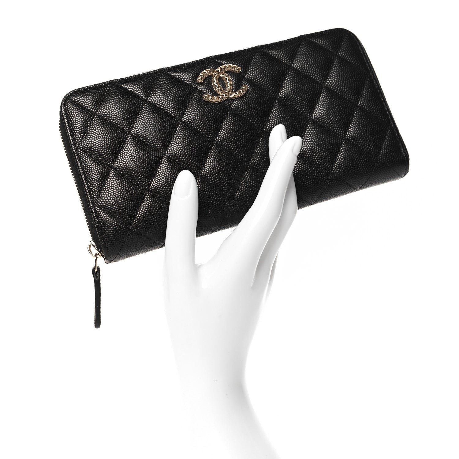 Chanel Caviar Quilted Perforated CC Long Zipped Wallet Black 2 of 9