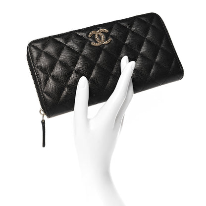 Chanel Caviar Quilted Perforated CC Long Zipped Wallet Black 2 of 9