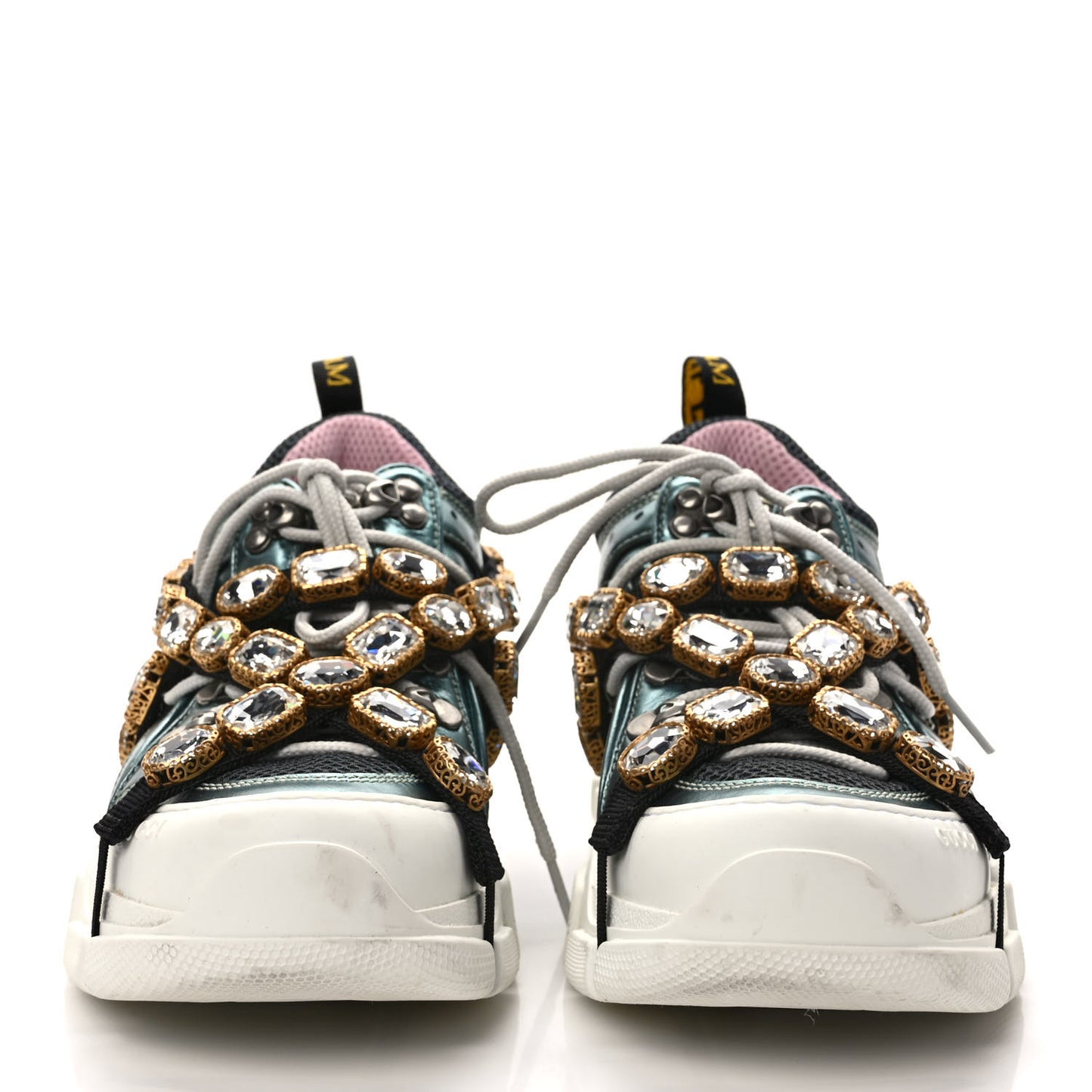 X SEGA Metallic Calfskin Removable Crystals Womens Flashtrek Sneakers 38 Lago