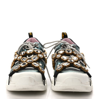 Gucci X SEGA Metallic Calfskin Removable Crystals Womens Flashtrek Sneakers 38 Lago 2 of 9