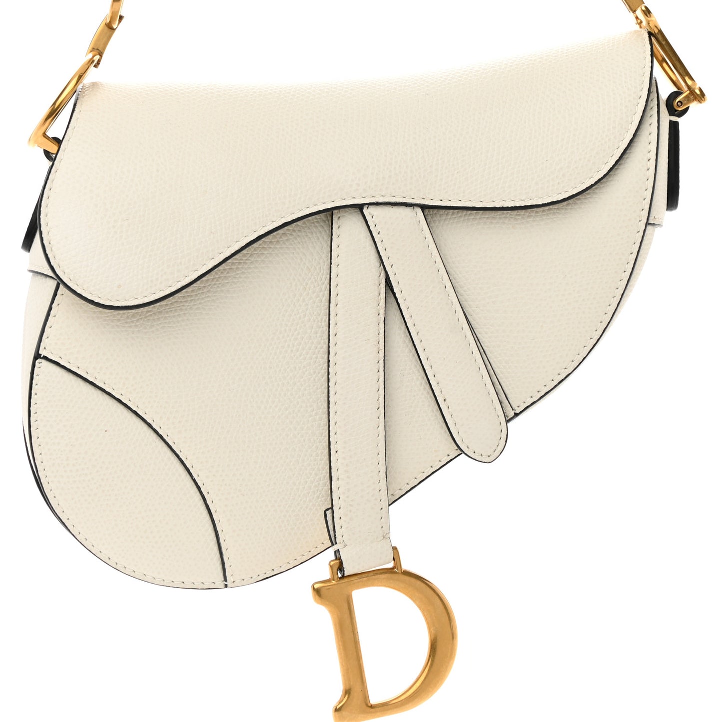 Grained Calfskin Mini Saddle Bag White