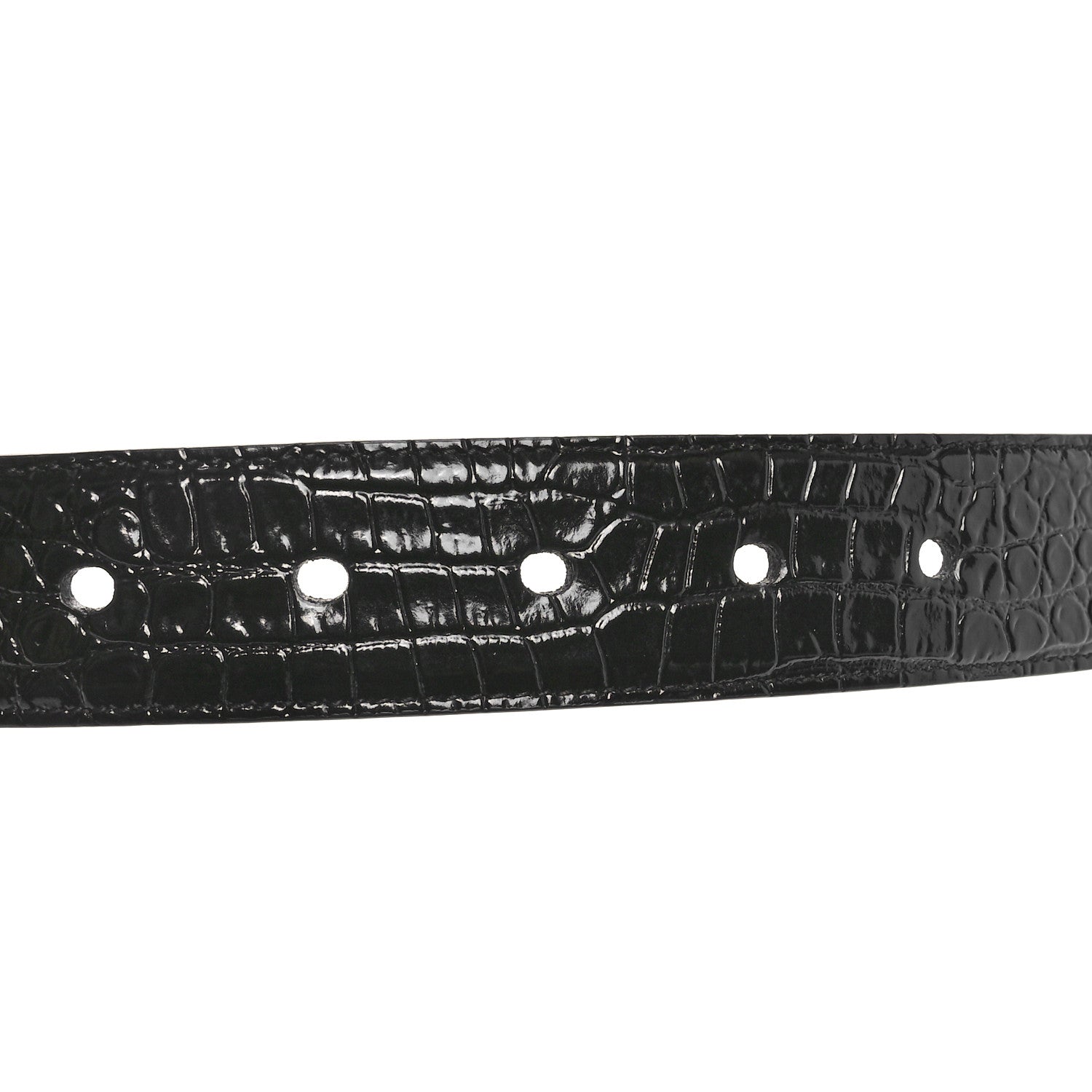 Saint Laurent Calfskin Crocodile Embossed Monogram Square Buckle Belt 75 30 Black 3 of 6