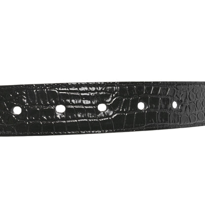 Saint Laurent Calfskin Crocodile Embossed Monogram Square Buckle Belt 75 30 Black 3 of 6