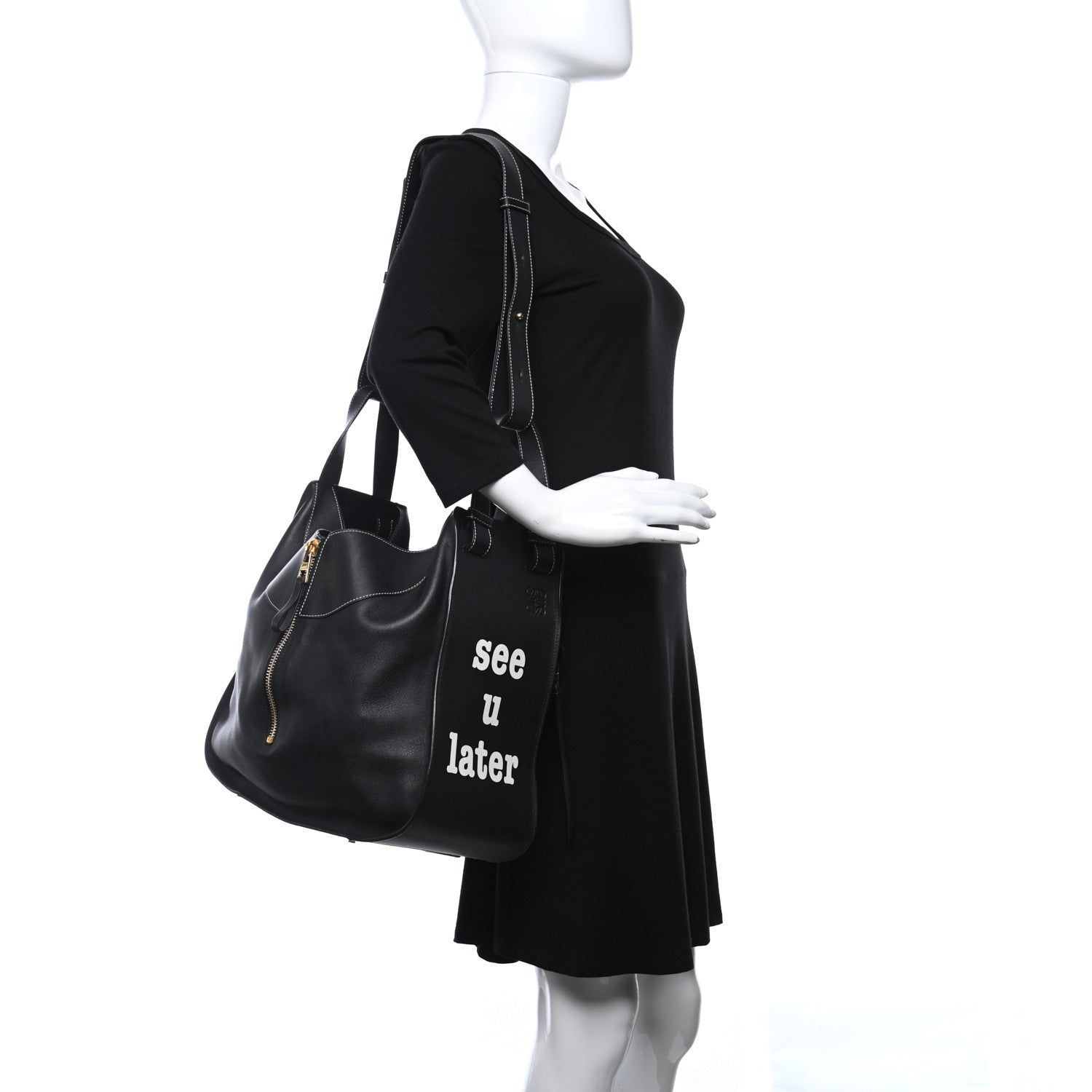 Loewe Calfskin Medium See U Later Hammock Shoulder Bag Black White 2 of 11