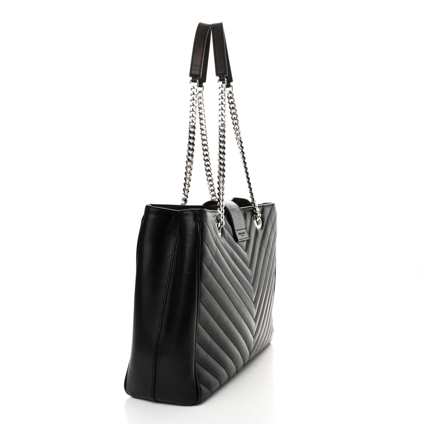 Smooth Calfskin Matelasse Chevron Large Monogram Shopping Bag Black