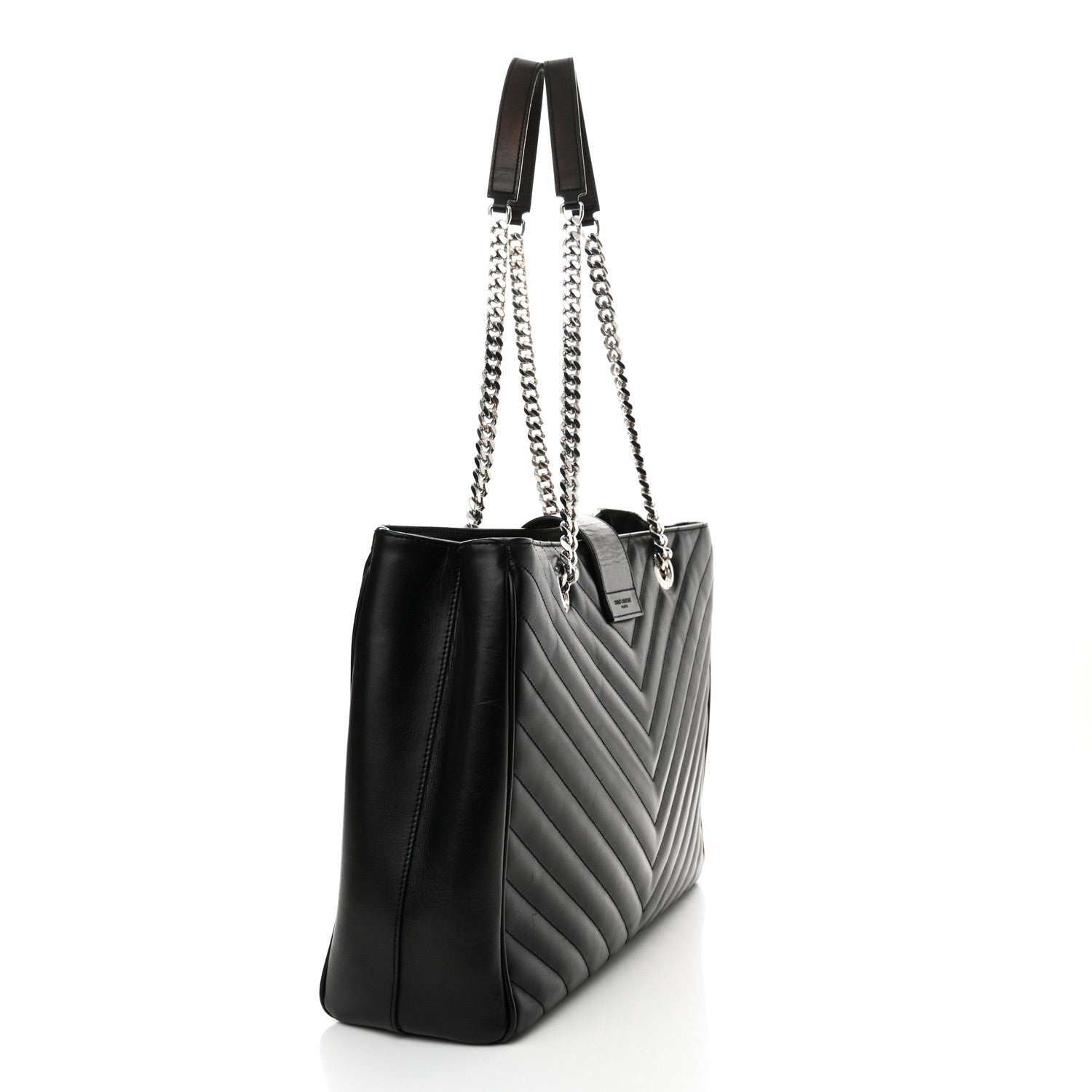 Saint Laurent Smooth Calfskin Matelasse Chevron Large Monogram Shopping Bag Black 3 of 16