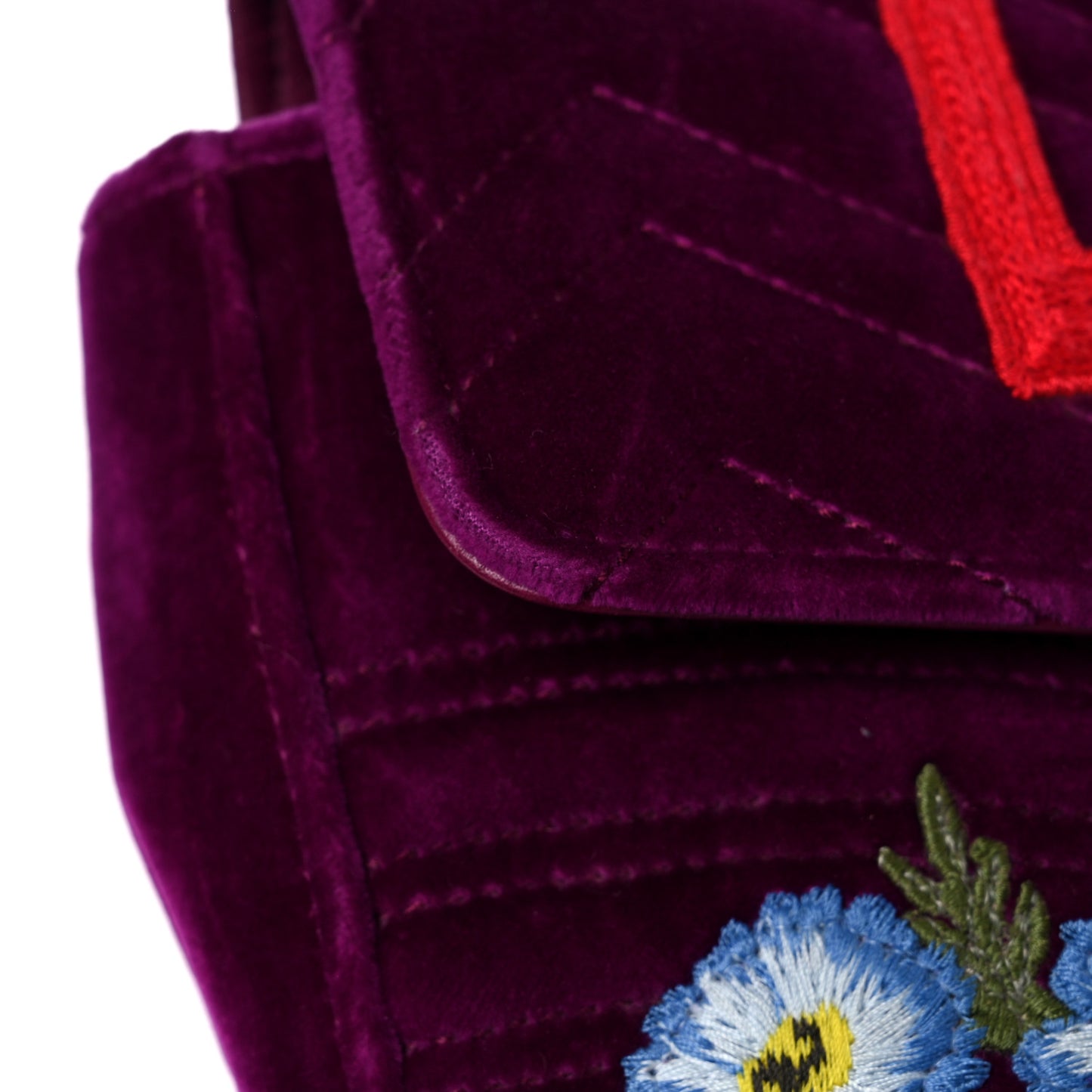 Velvet Matelasse Loved Embroidered Medium GG Marmont Shoulder Bag Fuchsia Violet Cyclamen