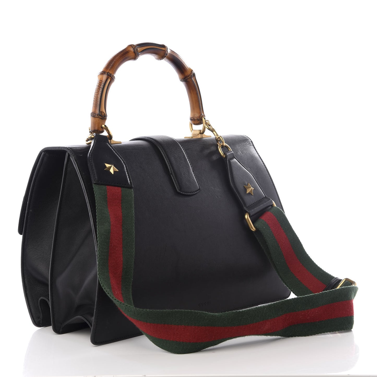 Calfskin Bamboo Web Large Dionysus Top Handle Bag Black Bright Evergreen Hibiscus Red