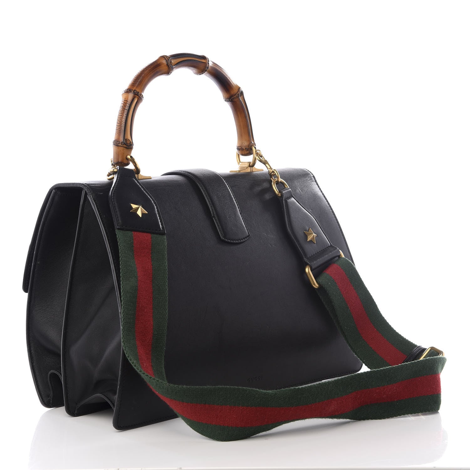 Gucci Calfskin Bamboo Web Large Dionysus Top Handle Bag Black Bright Evergreen Hibiscus Red 2 of 9