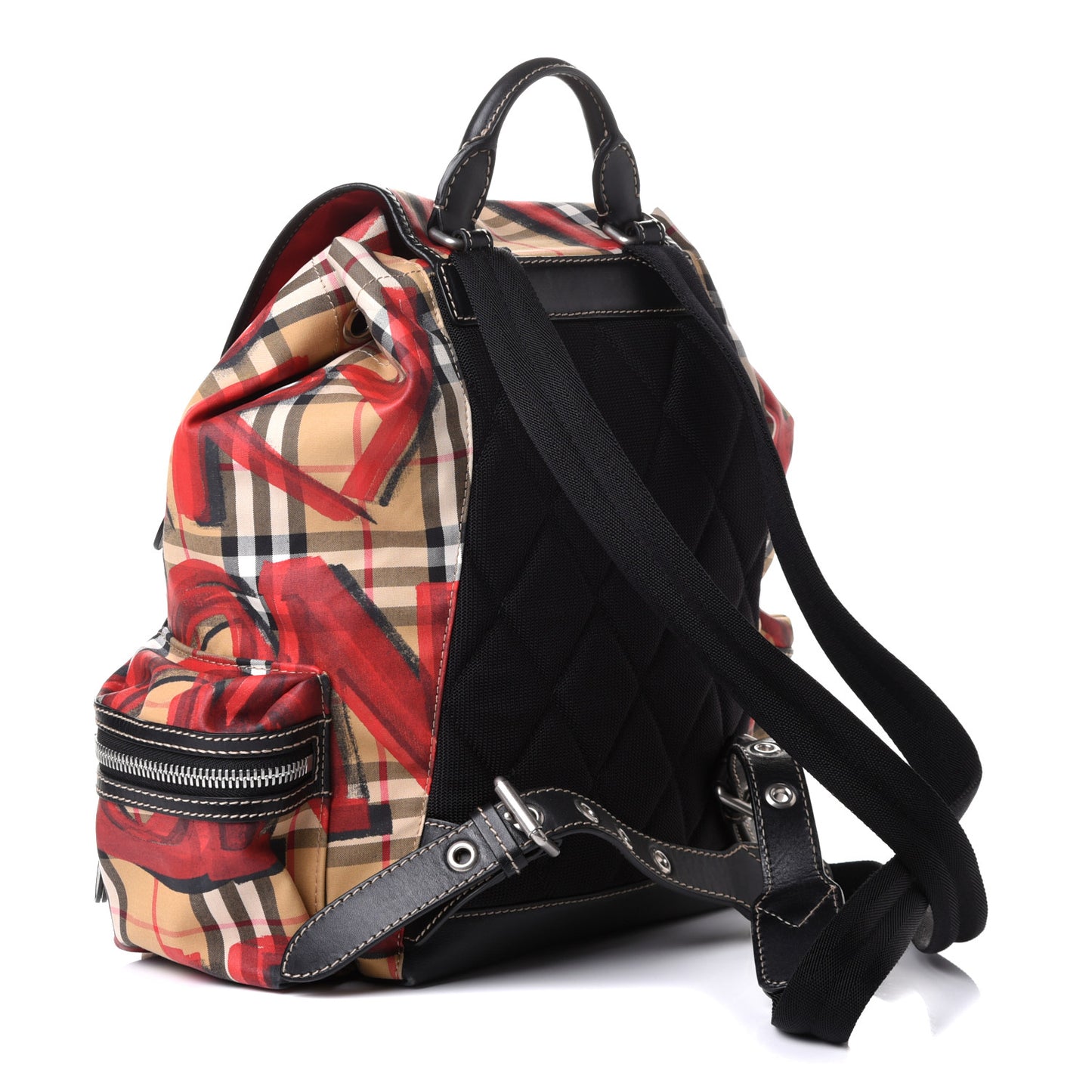 Vintage Check Graffiti Print Medium Rucksack Backpack Antique Yellow Red