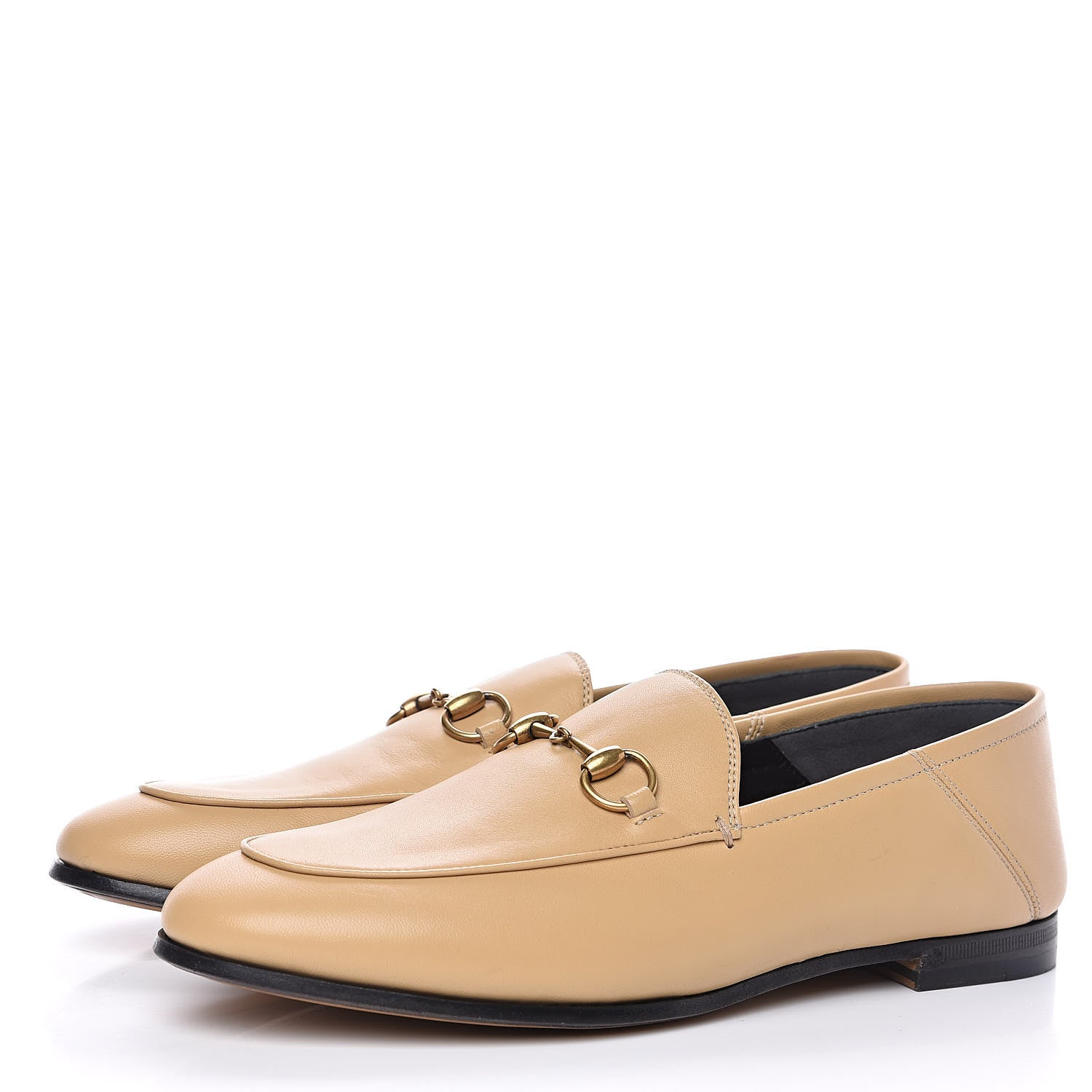Gucci Lambskin Womens Brixton Horsebit Loafers 37.5 Wheat 3 of 9