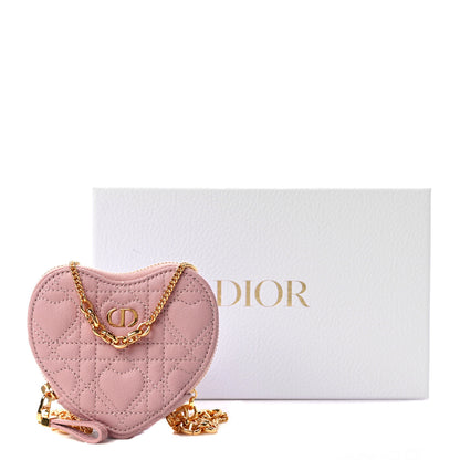 Christian Dior Calfskin Cannage Dioramour Caro Heart Pouch With Chain Old Rose 12 of 12