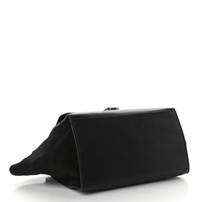 Celine Crocodile Embossed Calfskin Suede Medium Trapeze Black 5 of 9