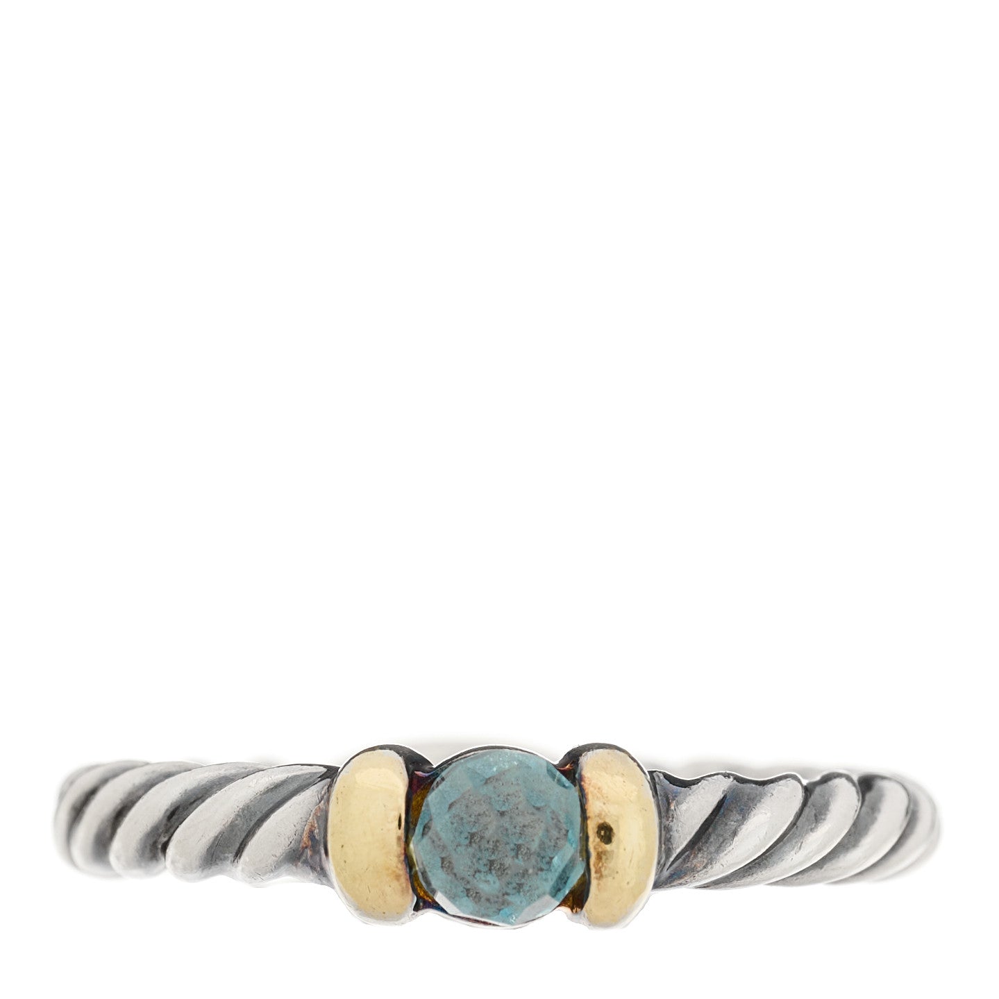 Sterling Silver 14K Gold Blue Topaz Metro Cable Ring 51 5.75