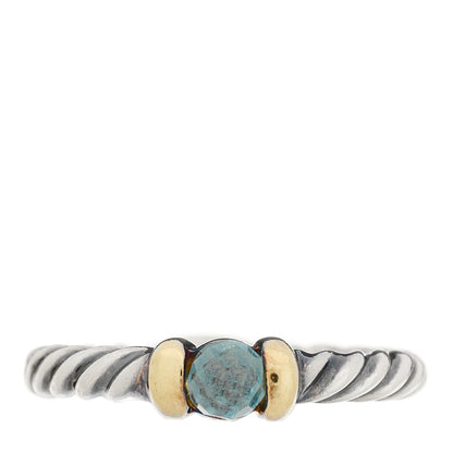 David Yurman Sterling Silver 14K Gold Blue Topaz Metro Cable Ring 51 5.75 1 of 4