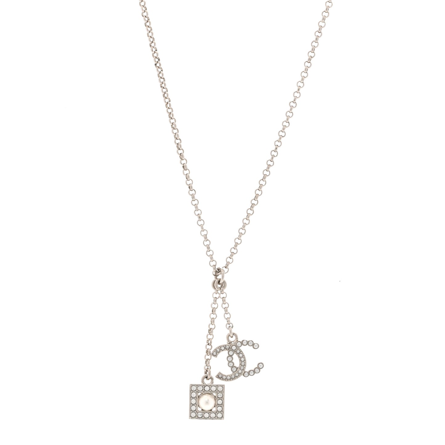 Ruthenium Crystal Square CC Lariat Necklace