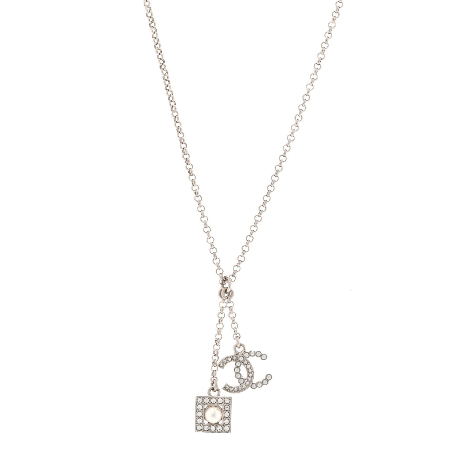 Chanel Ruthenium Crystal Square CC Lariat Necklace 1 of 5