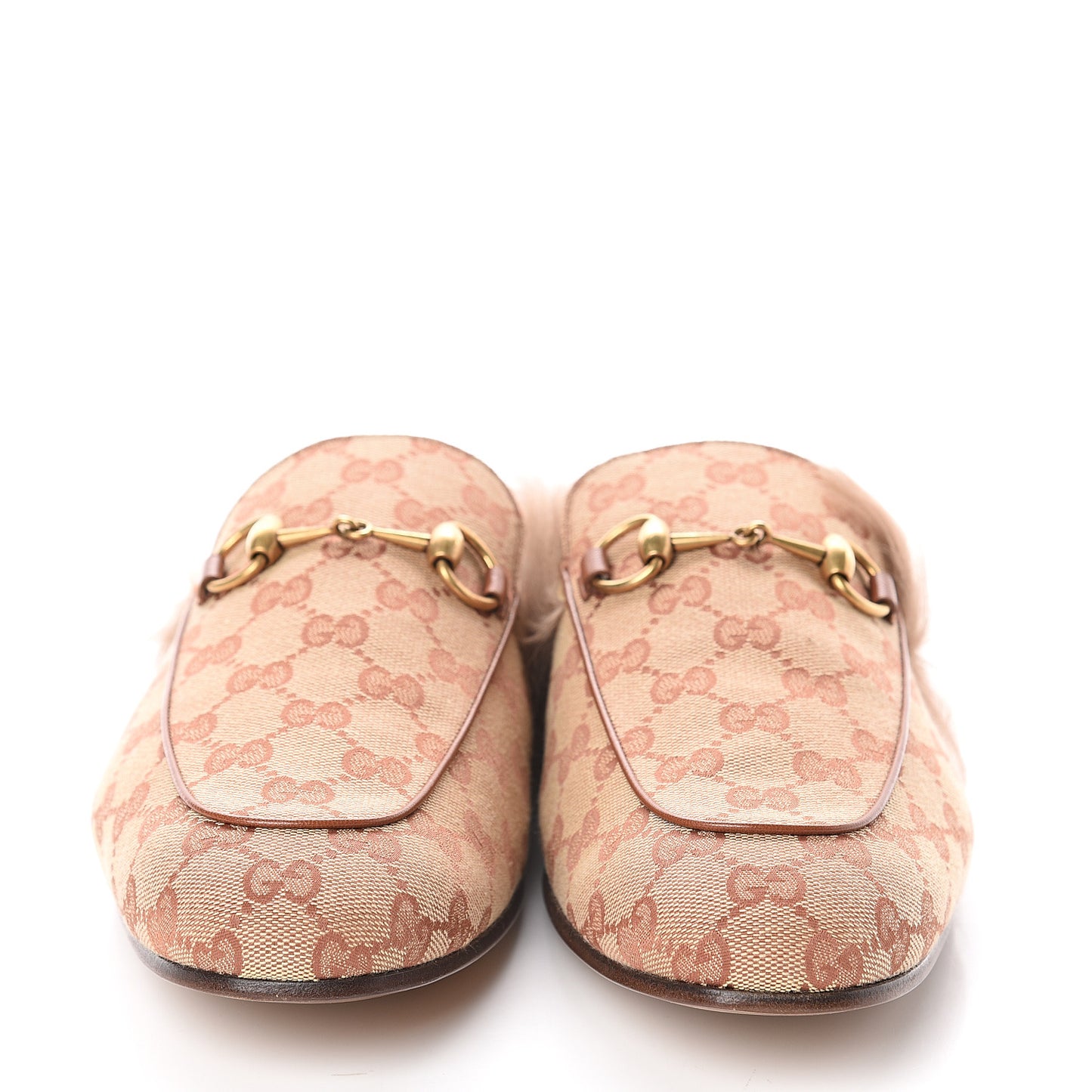 GG Monogram Fur Mens Princetown Slippers 10 Beige Ruggine Rust