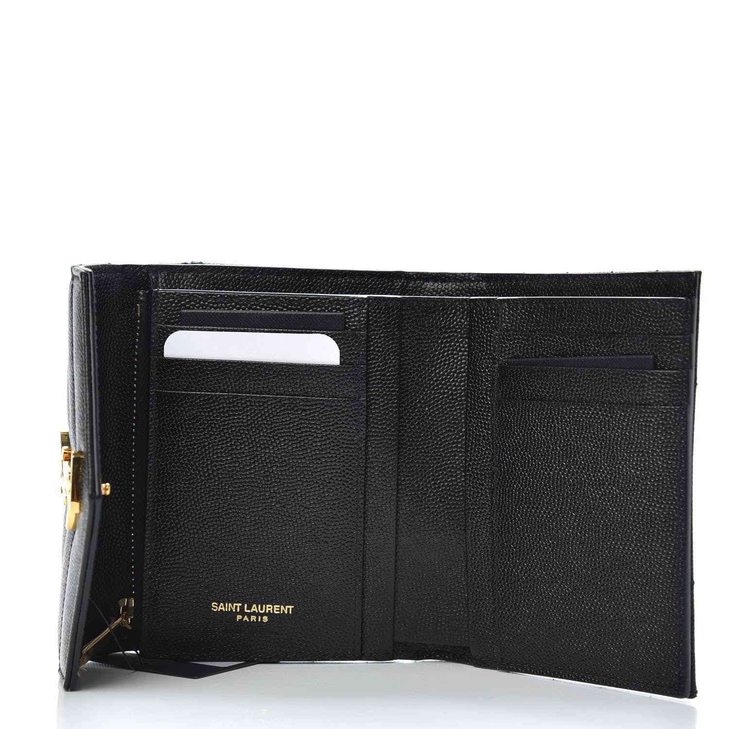 Saint Laurent Grain De Poudre Matelasse Chevron Monogram Compact Tri Fold Wallet Black 5 of 7