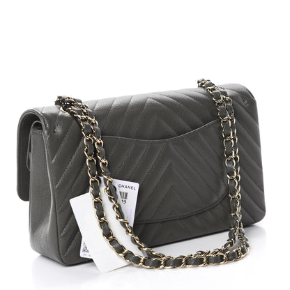 Chanel Caviar Chevron Quilted Medium Double Flap Dark Grey 3 of 11