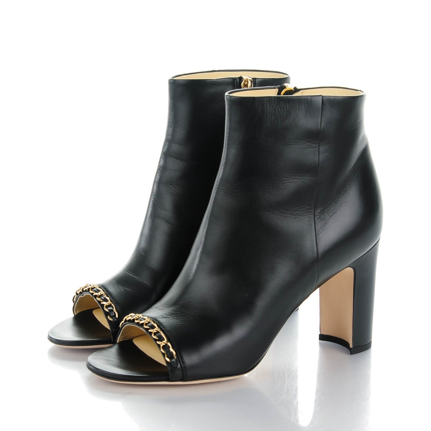Lambskin CC Chain Short Boots 39 Black