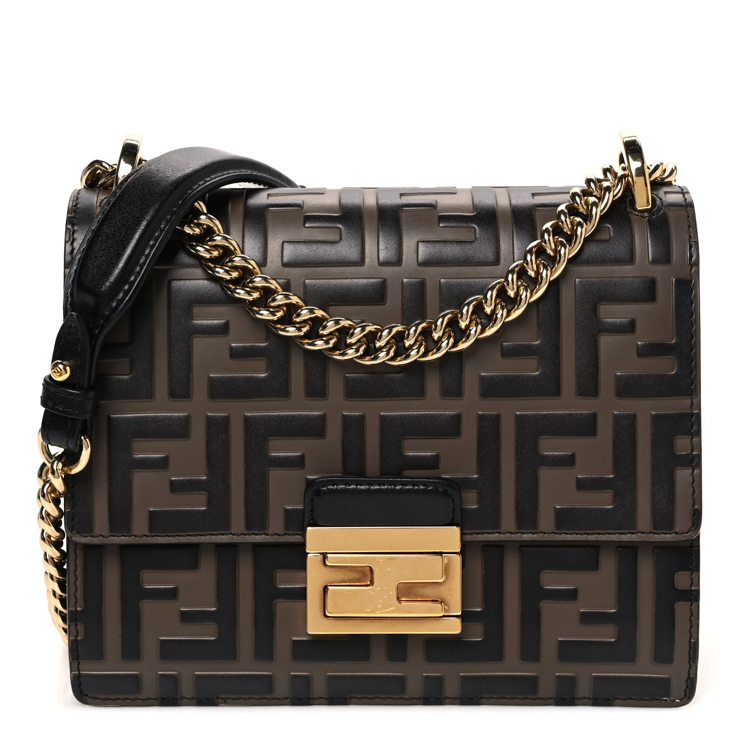 Fendi Vitello Liberty Bi-Color FF 1974 Embossed Small Kan U Shoulder Bag Maya Black 1 of 13